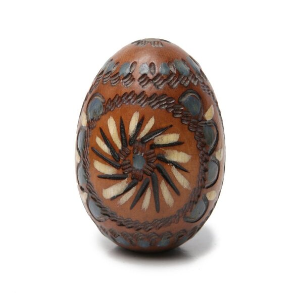 Vintage Wood Carved Easter Eggs Ukrainian Folk Art Pysanky Retro Decor Brown - Picture 1 of 6